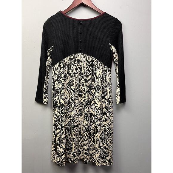 THML Sweater Dress Womens XS Black Multi Button Back Mixed 3/4 sleeves - Picture 2 of 9